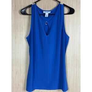 WHBM Tank Top Womens Large Blue Keyhole Ring Detail Sleeveless Stretch Jersey